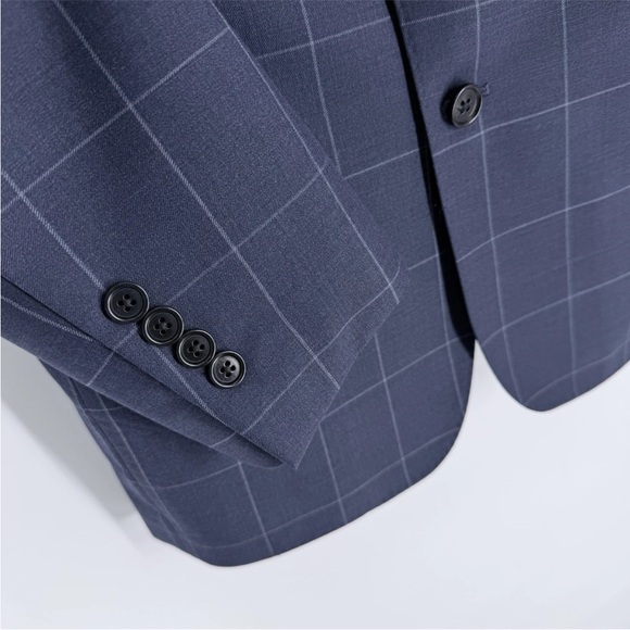 Brooks Brothers Blazer Mens Size 38S Blue Windowpane Plaid Wool Italian Fabric - Picture 3 of 12